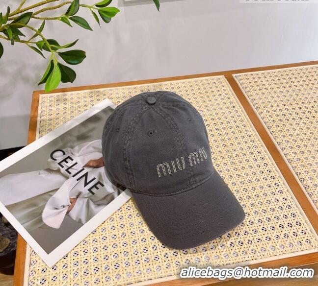 Cheap Price Miu Miu Canvas Baseball hat with Crystals 0407 Grey 2023