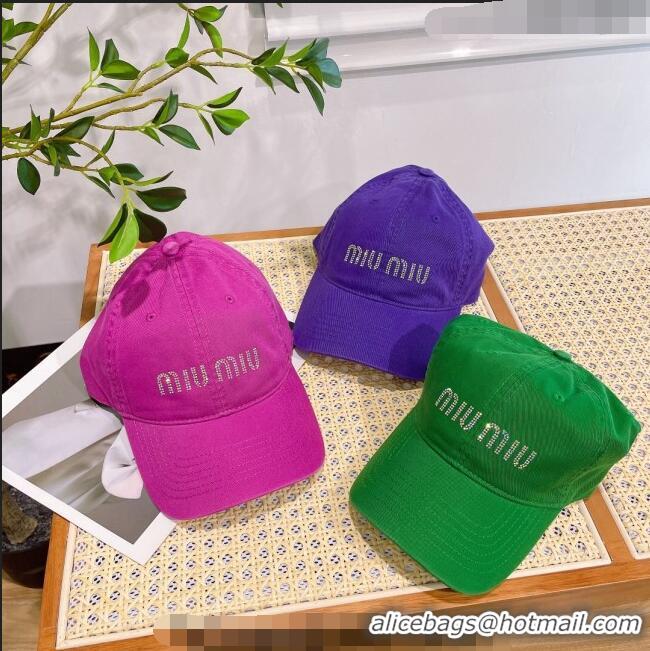 Well Crafted Miu Miu Canvas Baseball hat with Crystals 0407 Green/Pink/Purple 2023