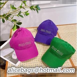 New Design Miu Miu Canvas Baseball hat with Crystals 0407 Purple 2023