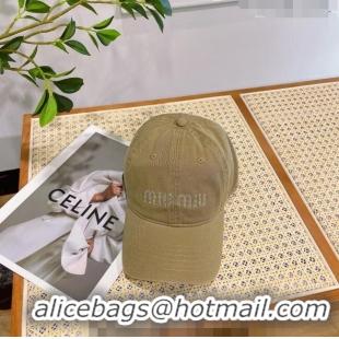 Luxury Cheap Miu Miu Canvas Baseball hat with Crystals MM0407 Beige 2023