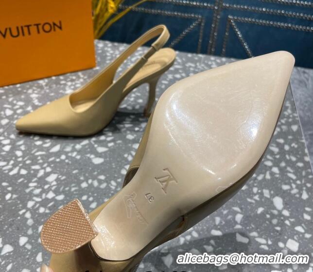 Best Price Louis Vuitton Sparkle Leather Slingback Sandals with Signature Apricot 208115