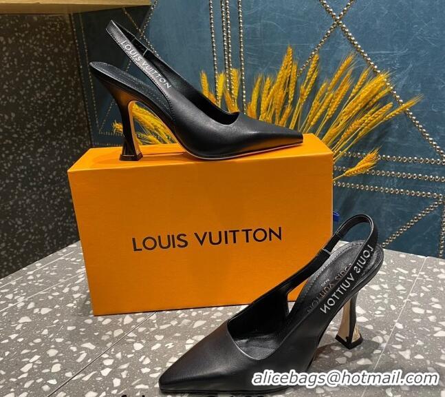 Top Grade Louis Vuitton Sparkle Leather Slingback Sandals with Signature Black 0208116