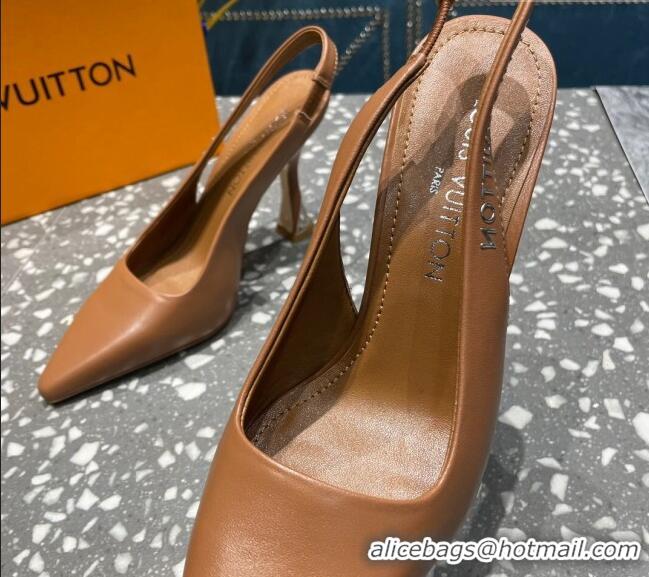 Good Quality Louis Vuitton Sparkle Leather Slingback Sandals with Signature Brown 0208117