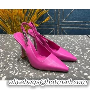 Sumptuous Louis Vuitton Sparkle Leather Slingback Sandals with Chain 9.5cm Dark Pink 20901