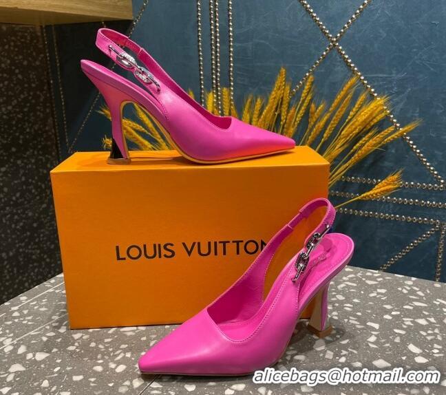 Sumptuous Louis Vuitton Sparkle Leather Slingback Sandals with Chain 9.5cm Dark Pink 20901