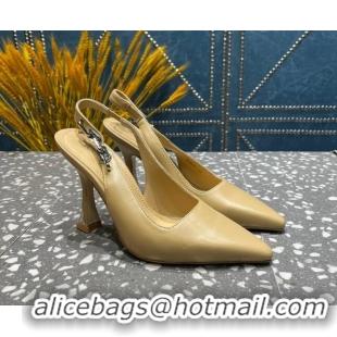 Popular Style Louis Vuitton Sparkle Leather Slingback Sandals with Chain 9.5cm Apricot 020903