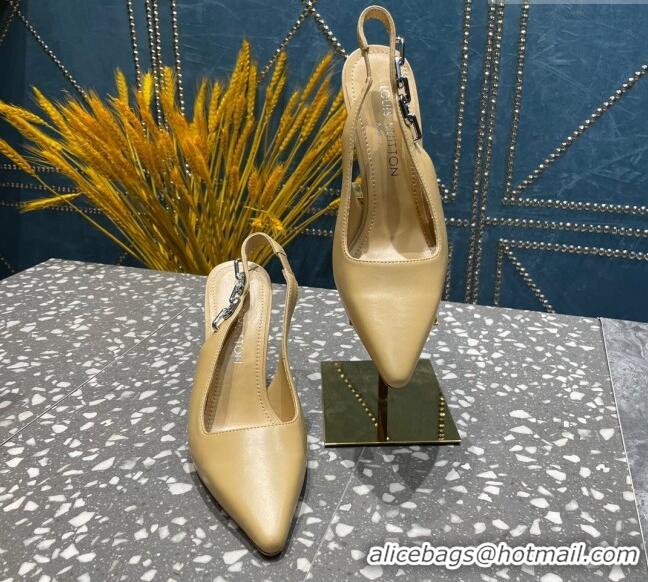 Popular Style Louis Vuitton Sparkle Leather Slingback Sandals with Chain 9.5cm Apricot 020903