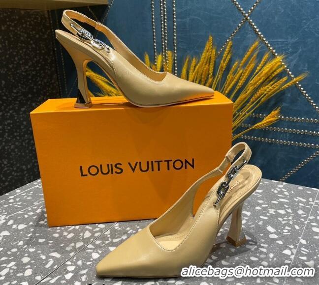 Popular Style Louis Vuitton Sparkle Leather Slingback Sandals with Chain 9.5cm Apricot 020903