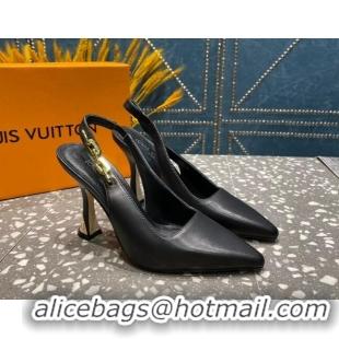 Pretty Style Louis Vuitton Sparkle Leather Slingback Sandals with Chain 9.5cm Black 020904