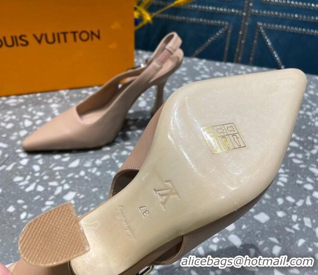 Best Grade Louis Vuitton Sparkle Leather Slingback Sandals with Chain 9.5cm Beige 020905