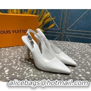 Best Product Louis Vuitton Sparkle Leather Slingback Sandals with Chain 9.5cm White 020906