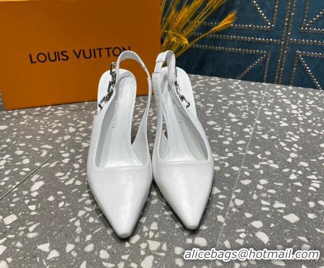 Best Product Louis Vuitton Sparkle Leather Slingback Sandals with Chain 9.5cm White 020906