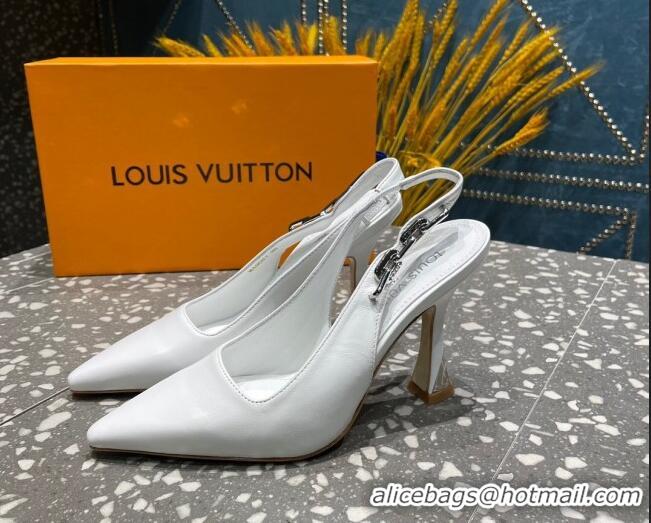 Best Product Louis Vuitton Sparkle Leather Slingback Sandals with Chain 9.5cm White 020906