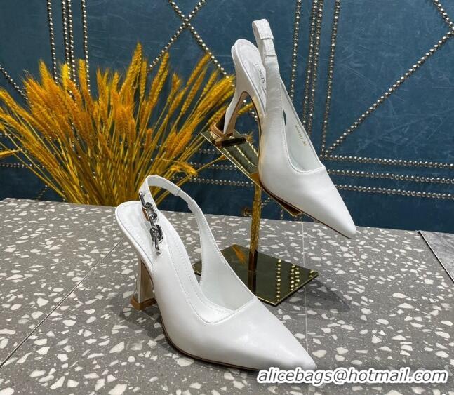 Best Product Louis Vuitton Sparkle Leather Slingback Sandals with Chain 9.5cm White 020906