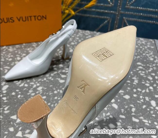 Best Product Louis Vuitton Sparkle Leather Slingback Sandals with Chain 9.5cm White 020906