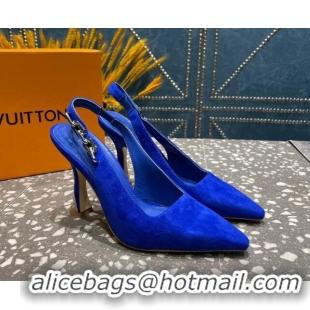 Pretty Style Louis Vuitton Sparkle Suede Slingback Sandals with Chain 9.5cm Blue 020902