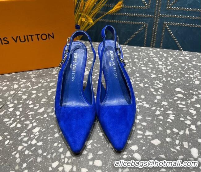 Pretty Style Louis Vuitton Sparkle Suede Slingback Sandals with Chain 9.5cm Blue 020902