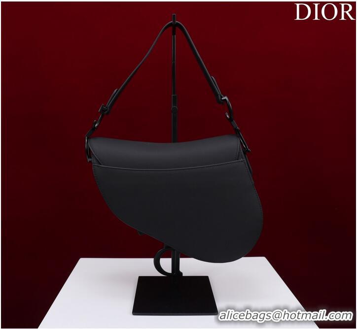 Famous Brand Dior SADDLE BAG WITH STRAP Black Ultramatte Calfskin M0455SLLO