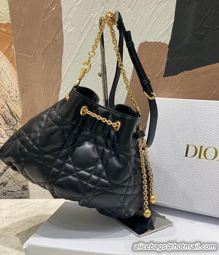 Grade Quality MEDIUM DIOR AMMI BAG Sand Black Supple Macrocannage Lambskin M22566F