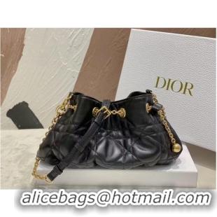 Famous Brand SMALL DIOR AMMI BAG Sand BLACK Supple Macrocannage Lambskin M22567F