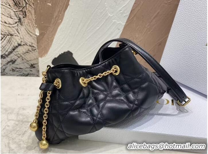 Famous Brand SMALL DIOR AMMI BAG Sand BLACK Supple Macrocannage Lambskin M22567F