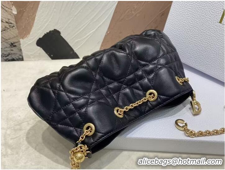 Famous Brand SMALL DIOR AMMI BAG Sand BLACK Supple Macrocannage Lambskin M22567F