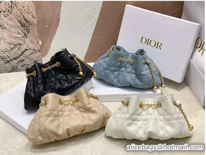 Famous Brand SMALL DIOR AMMI BAG Sand BLACK Supple Macrocannage Lambskin M22567F