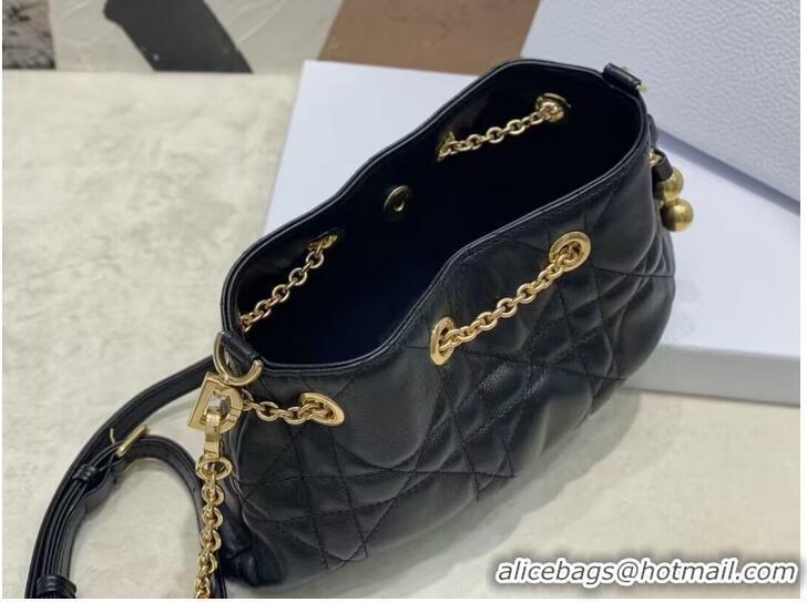 Famous Brand SMALL DIOR AMMI BAG Sand BLACK Supple Macrocannage Lambskin M22567F