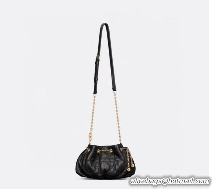 Famous Brand SMALL DIOR AMMI BAG Sand BLACK Supple Macrocannage Lambskin M22567F