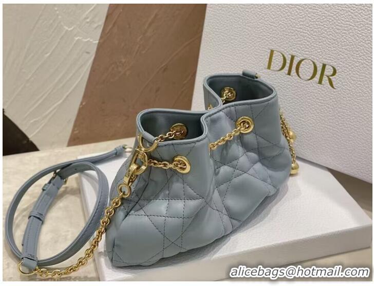 Most Popular SMALL DIOR AMMI BAG Sand BLUE Supple Macrocannage Lambskin M22567F