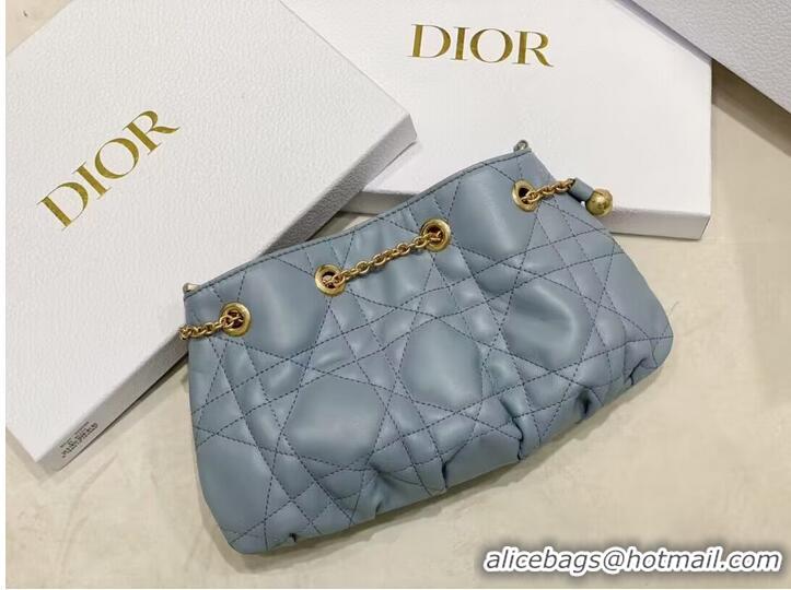 Most Popular SMALL DIOR AMMI BAG Sand BLUE Supple Macrocannage Lambskin M22567F