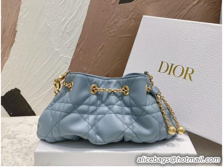 Most Popular SMALL DIOR AMMI BAG Sand BLUE Supple Macrocannage Lambskin M22567F