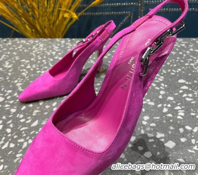 Best Price Louis Vuitton Sparkle Suede Slingback Sandals with Chain 9.5cm Dark Pink 020908