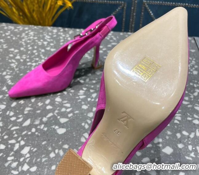 Best Price Louis Vuitton Sparkle Suede Slingback Sandals with Chain 9.5cm Dark Pink 020908