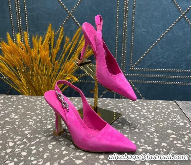 Best Price Louis Vuitton Sparkle Suede Slingback Sandals with Chain 9.5cm Dark Pink 020908