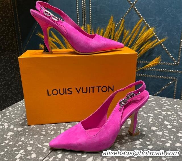 Best Price Louis Vuitton Sparkle Suede Slingback Sandals with Chain 9.5cm Dark Pink 020908