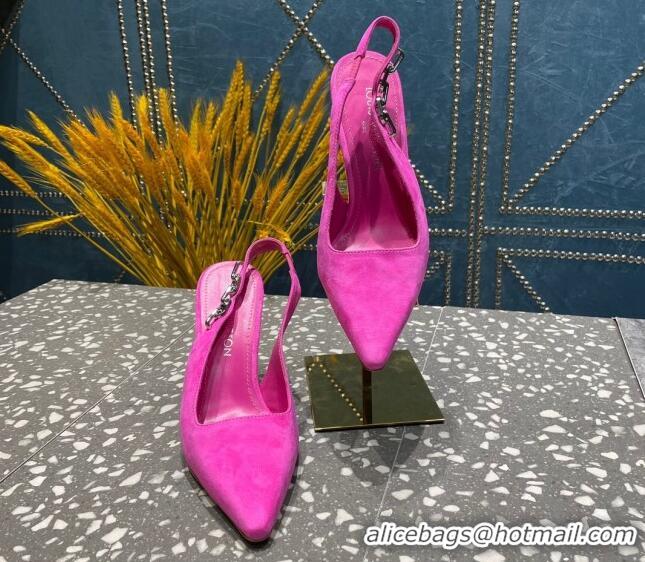 Best Price Louis Vuitton Sparkle Suede Slingback Sandals with Chain 9.5cm Dark Pink 020908