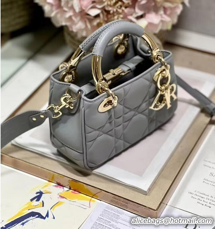 Top Design LADY DIOR TOP HANDLE SMALL BAG Cannage Lambskin C0620 gray