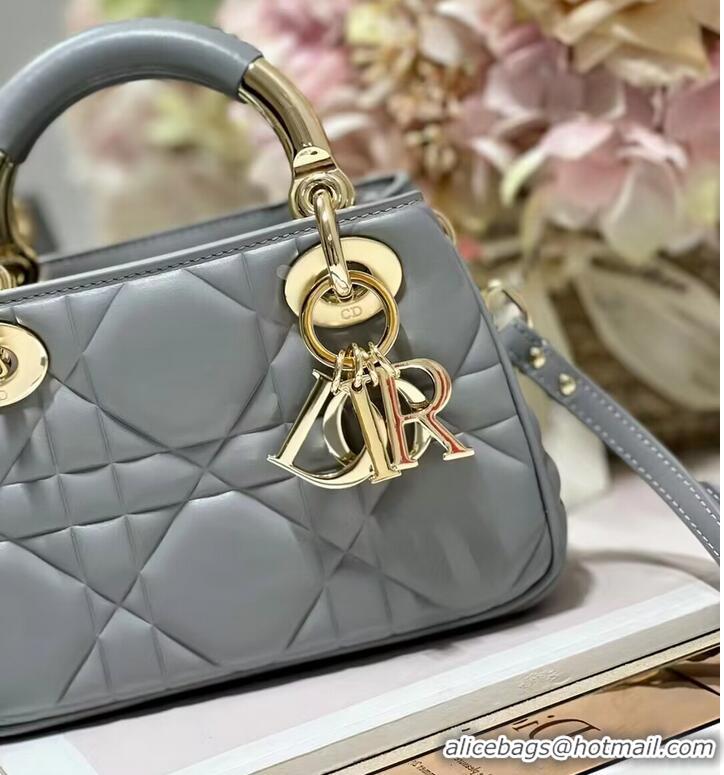 Top Design LADY DIOR TOP HANDLE SMALL BAG Cannage Lambskin C0620 gray