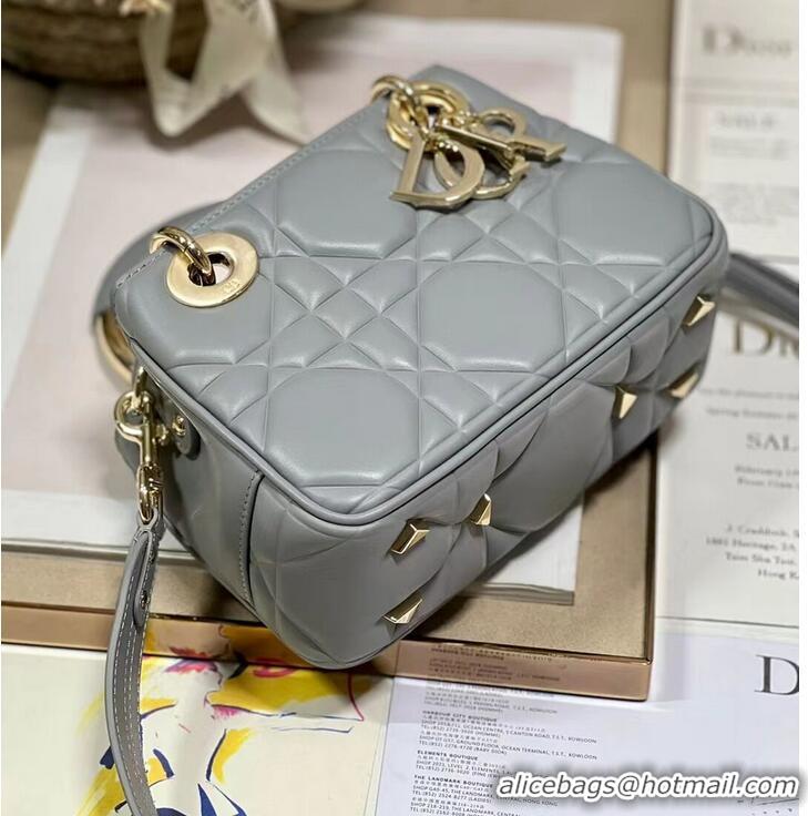 Top Design LADY DIOR TOP HANDLE SMALL BAG Cannage Lambskin C0620 gray