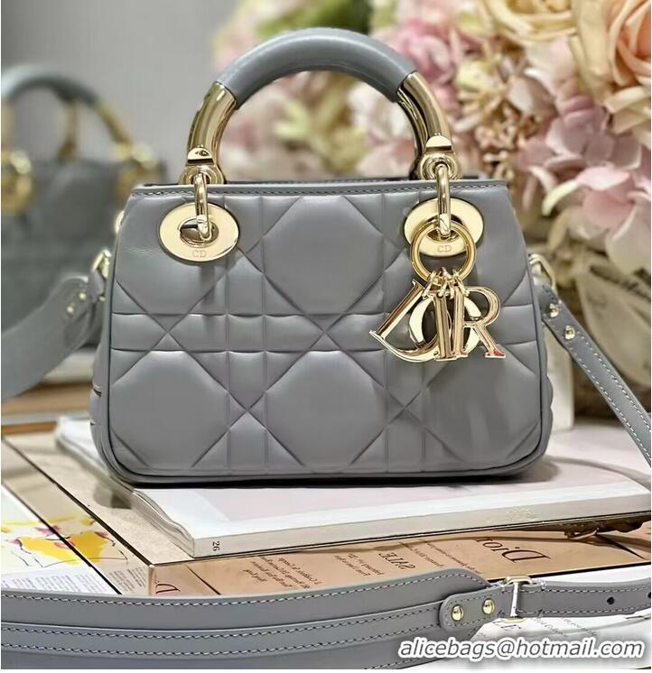 Top Design LADY DIOR TOP HANDLE SMALL BAG Cannage Lambskin C0620 gray