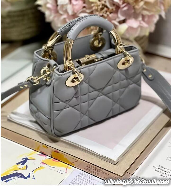 Top Design LADY DIOR TOP HANDLE SMALL BAG Cannage Lambskin C0620 gray