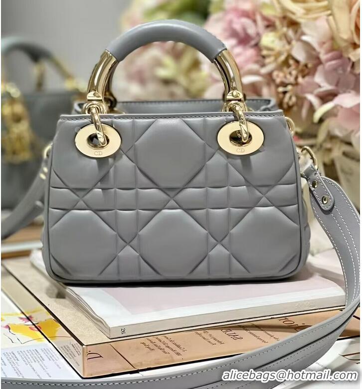 Top Design LADY DIOR TOP HANDLE SMALL BAG Cannage Lambskin C0620 gray