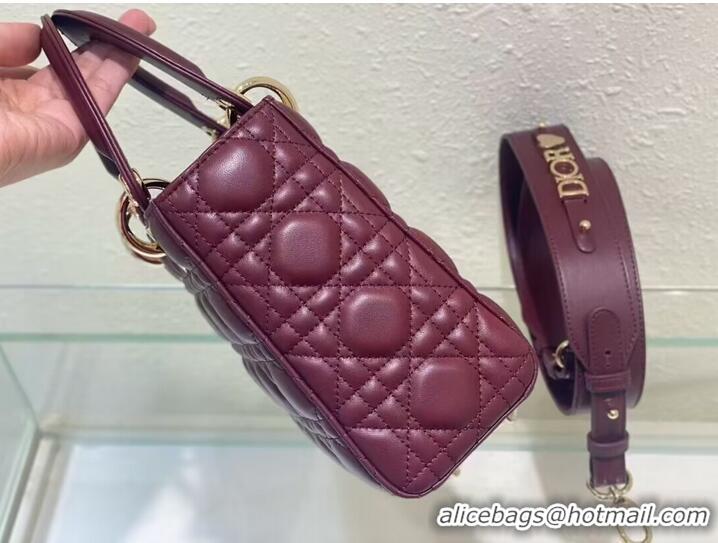 Top Quality SMALL LADY DIOR MY ABCDIOR BAG Cannage Lambskin M0538ONG wine