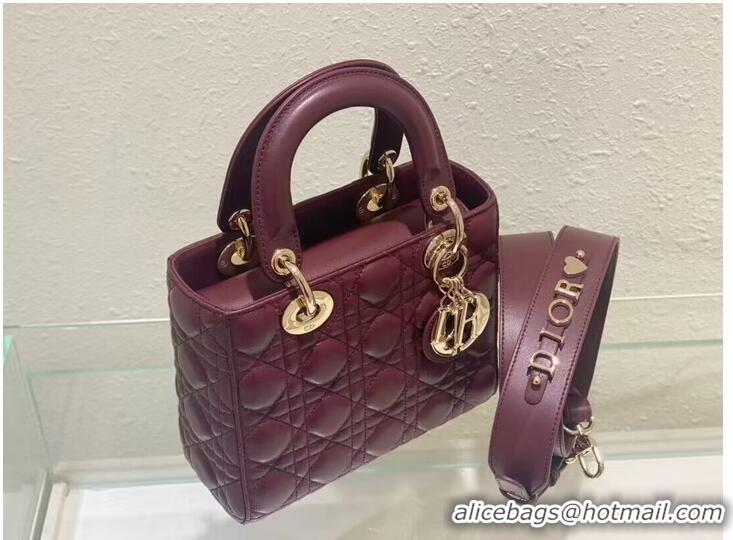 Top Quality SMALL LADY DIOR MY ABCDIOR BAG Cannage Lambskin M0538ONG wine