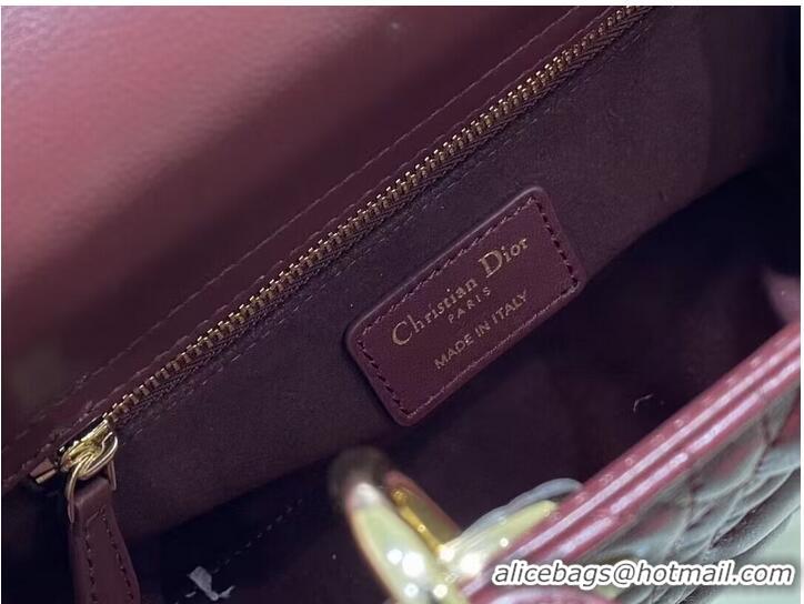 Top Quality SMALL LADY DIOR MY ABCDIOR BAG Cannage Lambskin M0538ONG wine