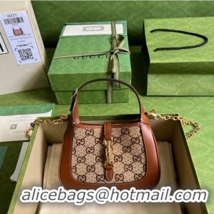 Gucci Jackie 1961 mini crystal GG lizard hobo bag 637091 Brown