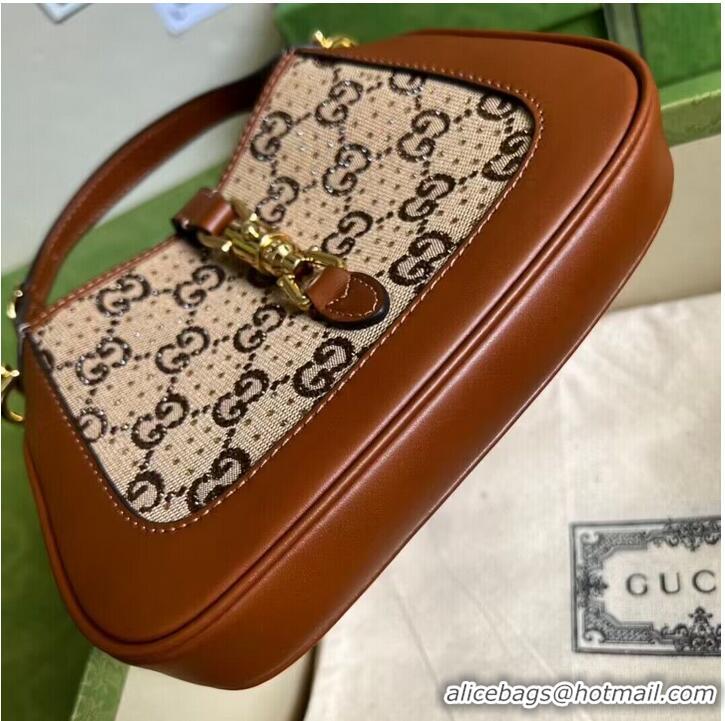 Gucci Jackie 1961 mini crystal GG lizard hobo bag 637091 Brown