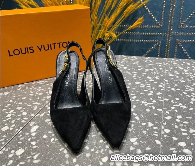 Sumptuous Louis Vuitton Sparkle Suede Slingback Sandals with Chain 9.5cm Black 020909