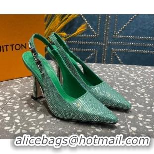 Classic Hot Louis Vuitton Sparkle Crystal Slingback Sandals with Chain 9.5cm Green 3020911